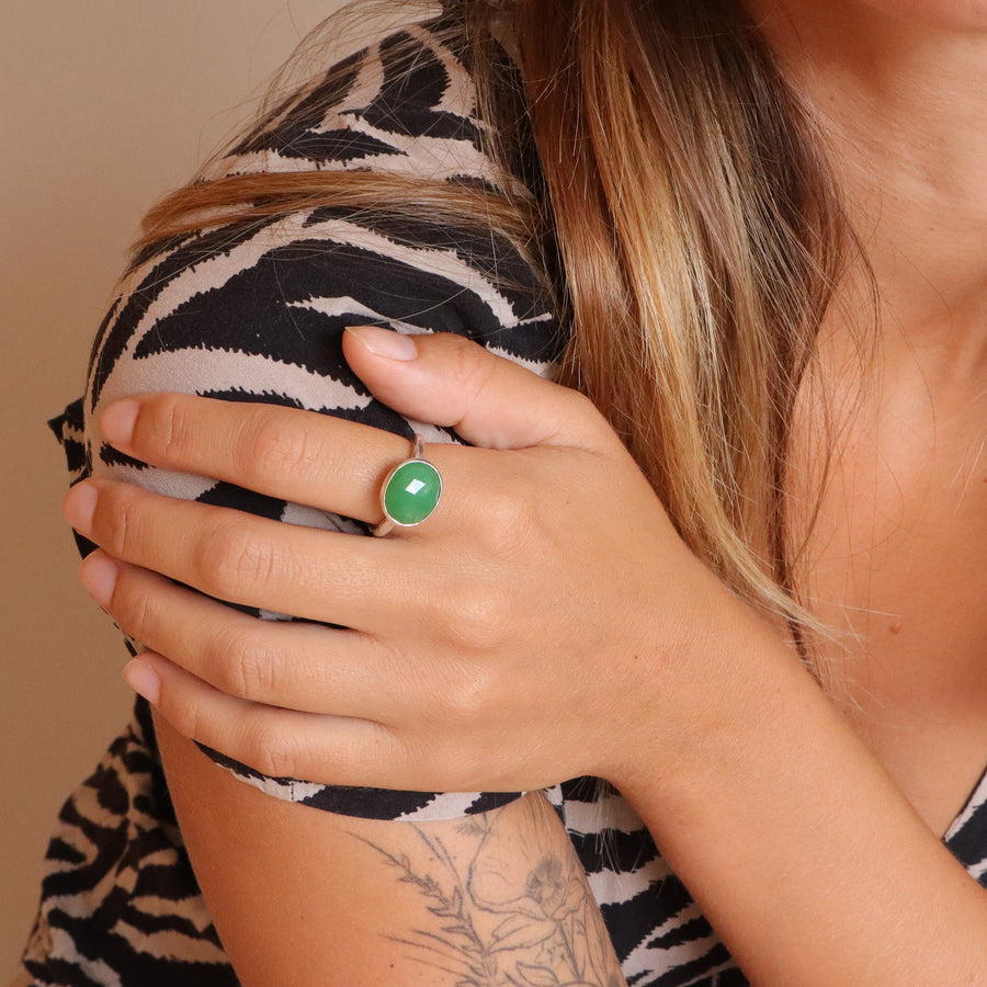 Faceted Chrysoprase ring