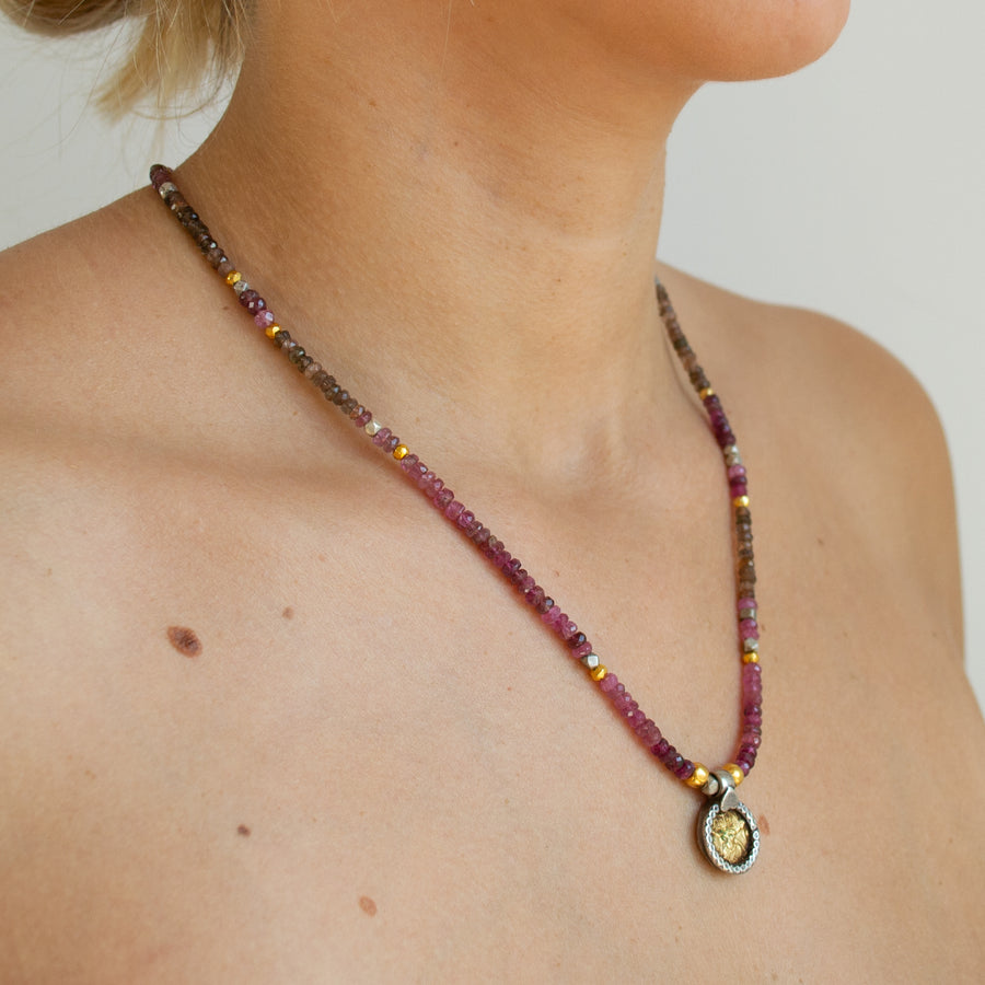 Pink Tourmaline & Andalusite vintage amulet necklace