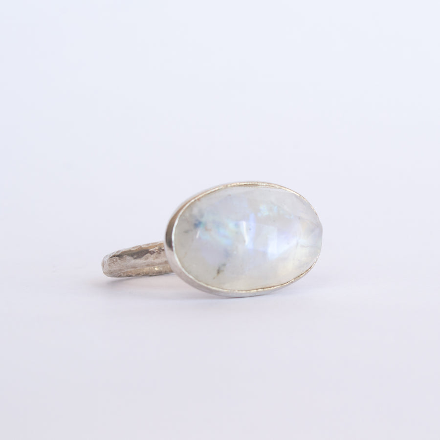 Oval Faceted Rainbow Moonstone ring