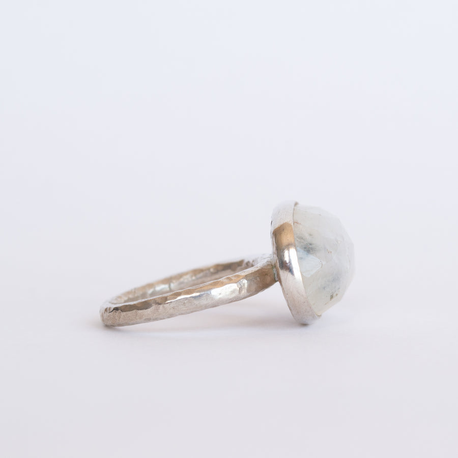 Oval Faceted Rainbow Moonstone ring