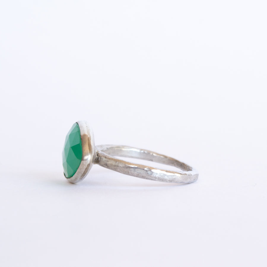 Faceted Chrysoprase teardrop ring