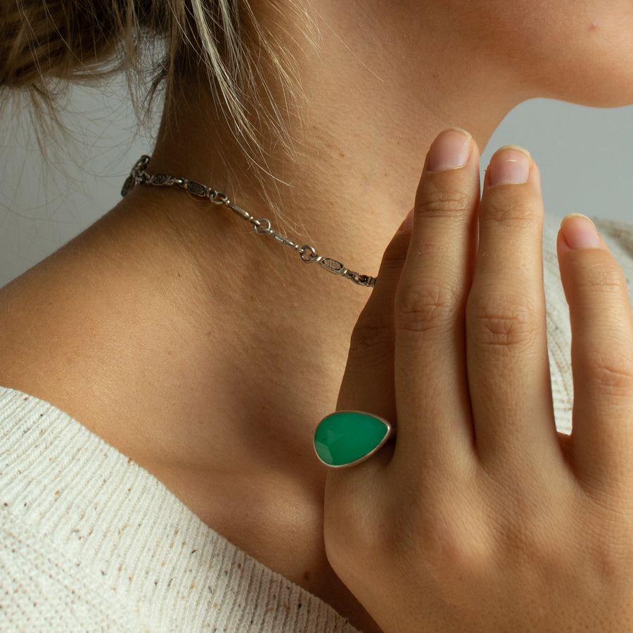Faceted Chrysoprase teardrop ring