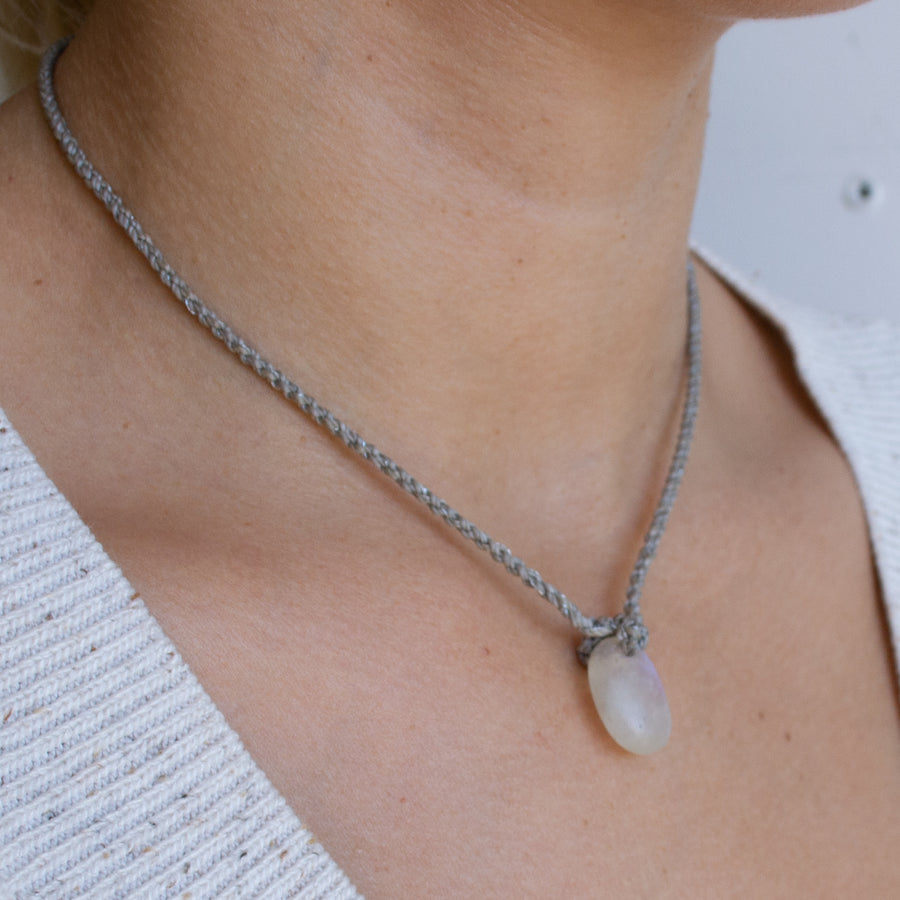 Rainbow moonstone pebble necklace