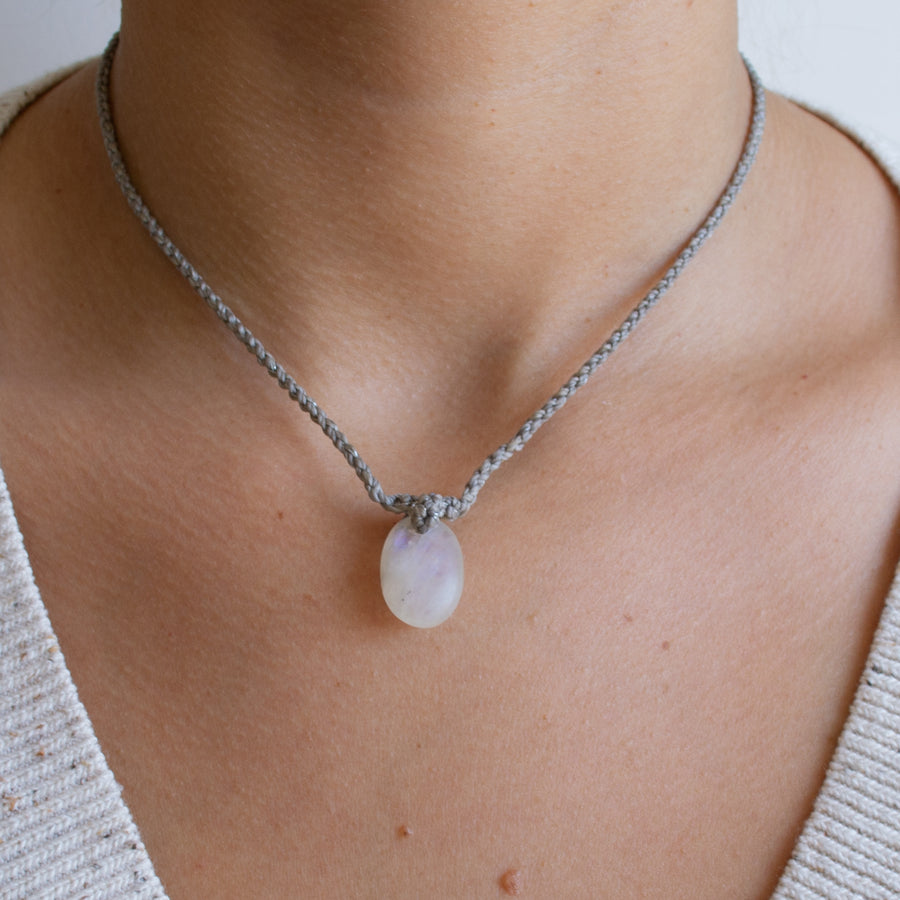 Rainbow moonstone pebble necklace