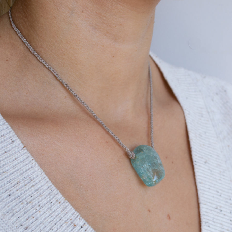 Large Aquamarine touchstone necklace