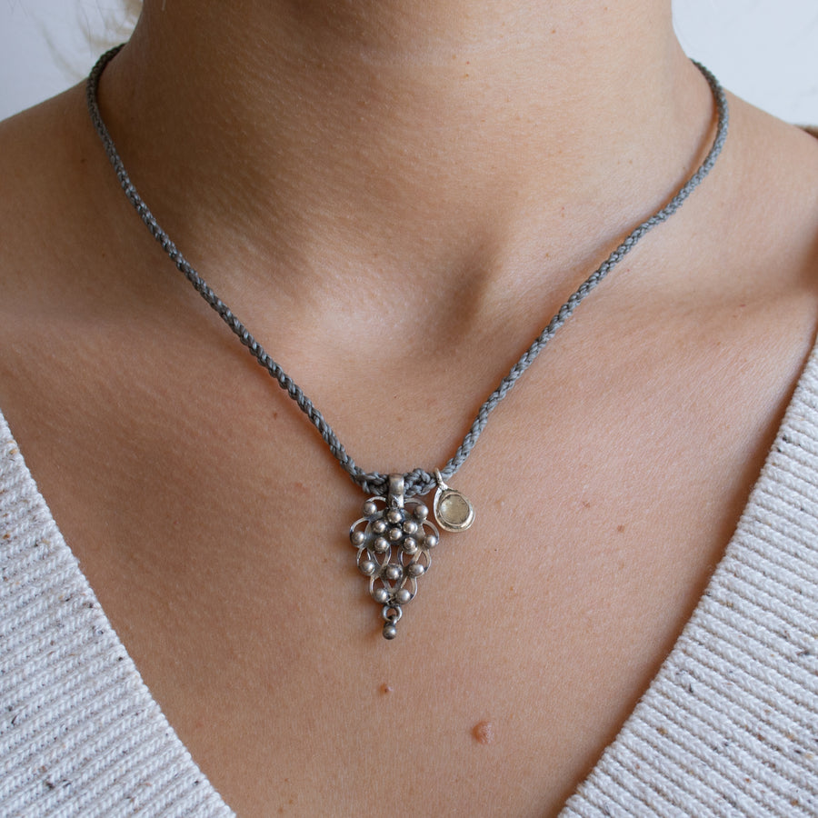 Silver leaf and diamond necklace