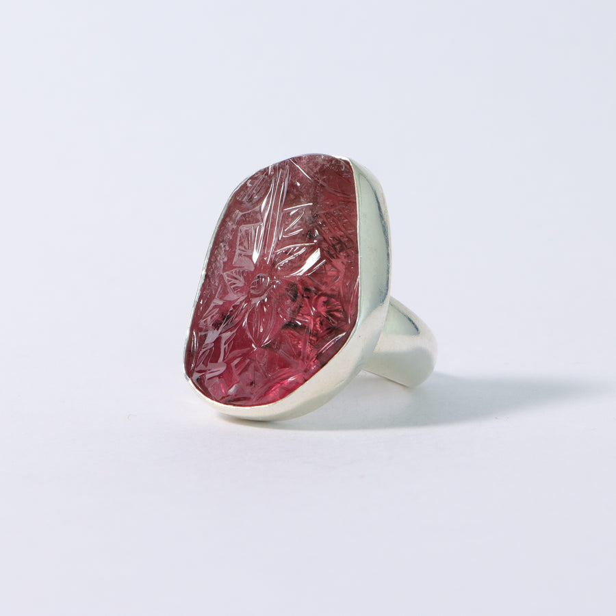 Carved Pink Tourmaline ring