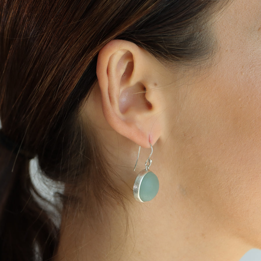 Matte Aquamarine round earrings