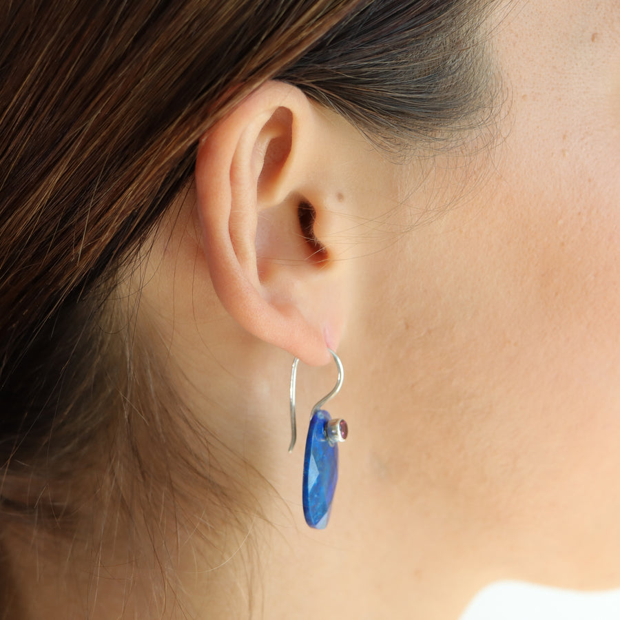 Lapis Lazuli inlaid earrings with Pink Tourmaline