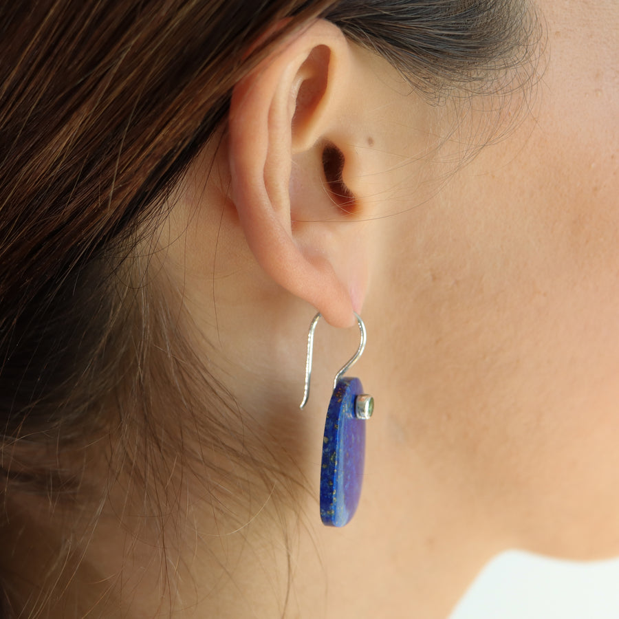 Lapis Lazuli inlaid earrings with Green Tourmaline