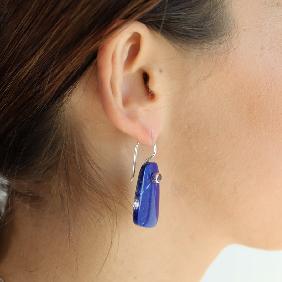 Lapis Lazuli inlaid earrings with Pink Tourmaline