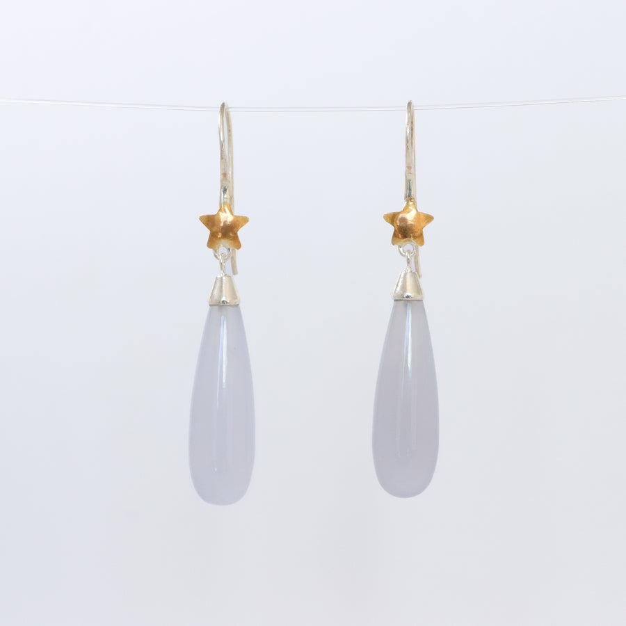Gold Star Chalcedony teardrop earrings
